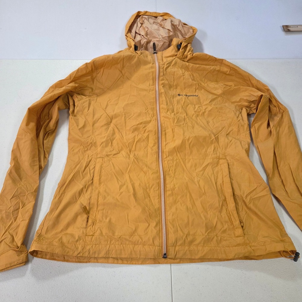 Columbia Flash Forward Windbreaker Jacket Mustard Yellow Hooded Womens Large
